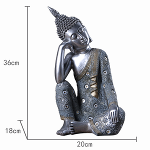 รูปปั้นพระพุทธรูปสำหรับตกแต่งบ้านงานประดิษฐ์ทำจากเรซินสีเงิน - Product Image 1
