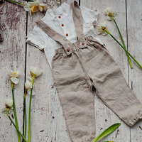 Ensemble décontracté deux pièces pour bébés et jeunes enfants : chemise et salopette en coton uni à manches courtes pour garçons