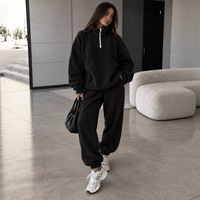 Ensemble survêtement femme gris oversize doublé sherpa, sweat-shirt à demi-zip à manches longues et pantalon large