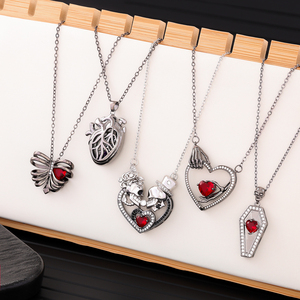 Collar con Colgante de Corazón en Forma de Costilla Negra, Plata de Ley, Estilo Gótico, Calavera, <span class=keywords><strong>Esqueleto</strong></span>, Cadena de Halloween para Mujeres y Niñas - Product Image 1