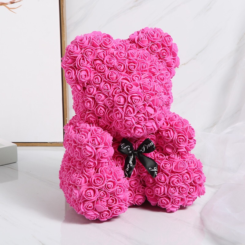 Rose rouge-ours rose en mousse 40cm 04