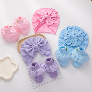 Thiết Kế Mới 2 cái/bộ Ngọt Ngào Phong Cách Bông Turban Hoa Vớ Cho Trẻ Em Lớn Bow Hat <span class=keywords><strong>Head</strong></span> Kết Thúc Tốt Đẹp Mềm Mại Thoải Mái Toddler Phụ Kiện - Product Image 3