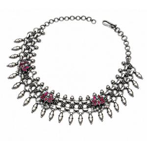 Traditional <b>Oxidized</b> Silver Lotus Statement Necklace for Women - Product Image 5