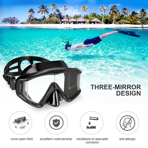 Máscara de Buceo con Tres Lentes Templadas, Negra y Roja, Equipo de Snorkel y Natación para Adultos - Product Image 3