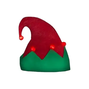 Holiday Costume Christmas LED Elf Hat Felt Flashing Elf Hat for Christmas Party Favors Red