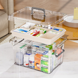 Transparent Double Layer Medicine Storage Box With 4 Grids Plastic Sealed Home Use Pill Organizer Case - Product Image 2