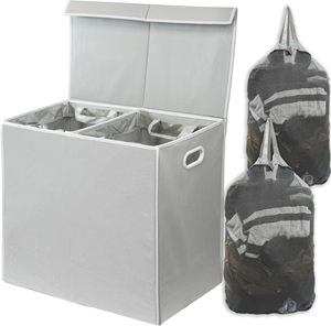 <b>Large</b> Dirty Clothes Hamper 2 Section Collapsible Laundry <b>Basket</b> Dorm Room Storage for Bedroom - Product Image 1