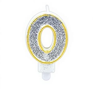 เทียนตัวเลขสีเงินขอบทอง 12 ชิ้น หรูหรา ประดับด้วยกลิตเตอร์ สำหรับตกแต่งเค้กในงานวันเกิด - Product Image 1