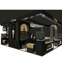 Kiosque de luxe personnalisé pour montres et bijoux, vitrine noire et or avec éclairage LED et présentoir en verre pour centre commercial