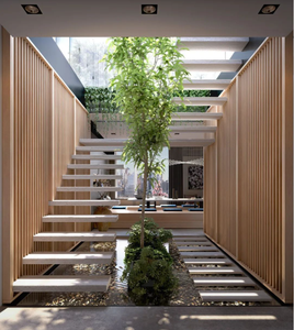 Escaleras flotantes de <span class=keywords><strong>madera</strong></span>: peldaños de roble macizo, barandilla de vidrio, estilo suspendido que mejora la estética Loft & Duplex - Product Image 1