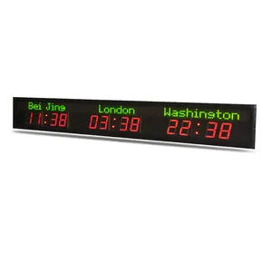 Personalización Reloj LED de tres ciudades Zona horaria múltiple Pantalla LED montada en la pared Reloj electrónico Cartón eléctrico Resina Cuadrado Moderno