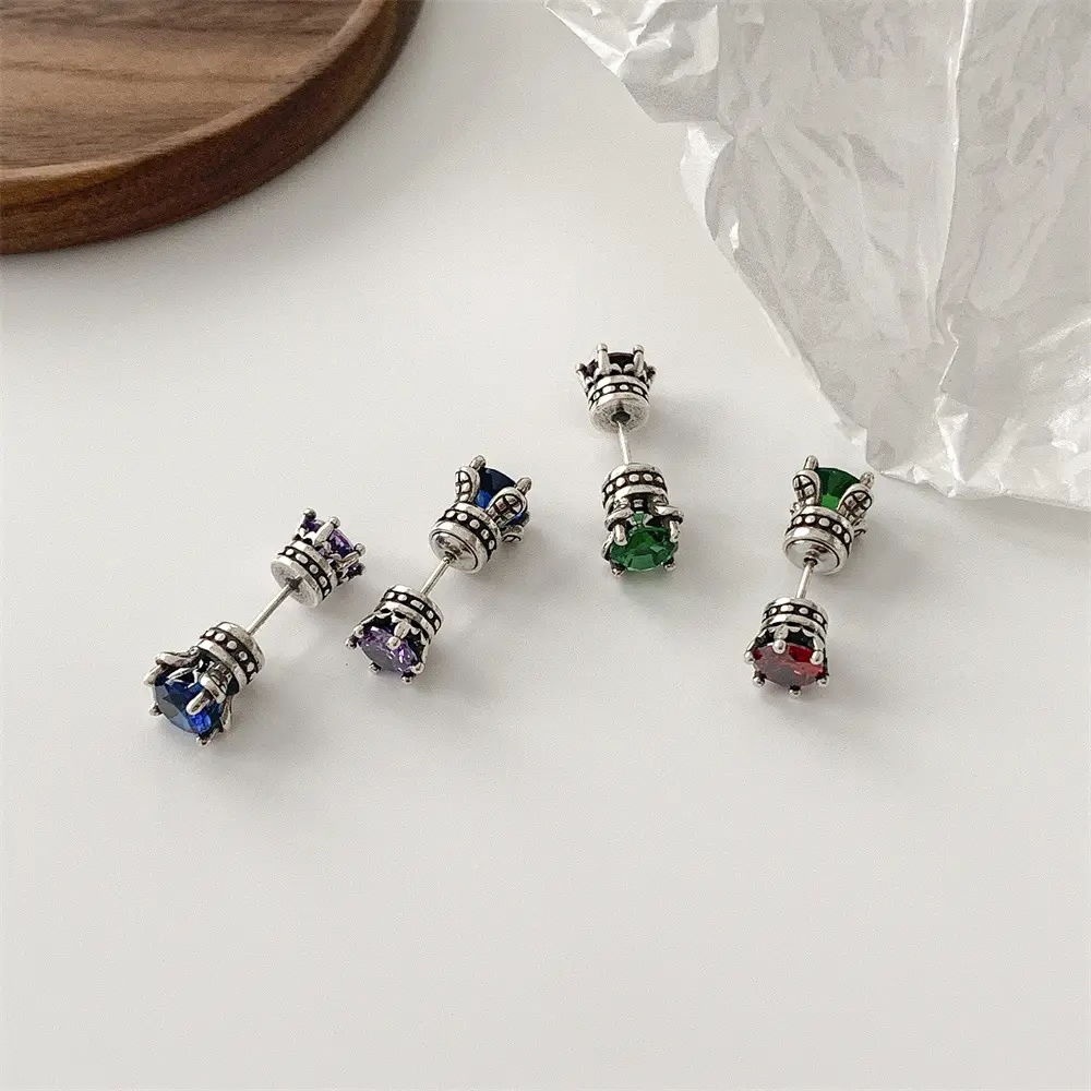 C & J 2 Phong Cách Sáng Tạo Retro Scepter Bông Tai Cá Nhân Màu Sắc Cổ Điển Clash Pha Lê Rhinestone Zircon Bông Tai