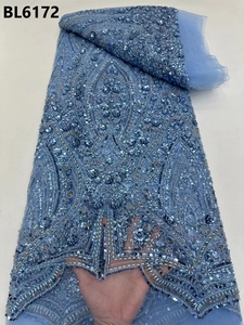 2024 nuovo tessuto ricamato alla moda con perline in pizzo e paillettes tessuto di pizzo francese abito da sposa abito da sposa in pizzo Ghana - Product Image 3