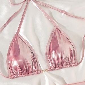 High Quality 2-Piece <b>Set</b> Plus Size Breathable Scoop Neck Backless <b>Bikini</b> Solid Swimwear for Women - Product Image 2