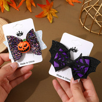 Nœuds et pinces à cheveux d'Halloween scintillants, motifs chauve-souris, araignée, citrouille, accessoires pour fêtes et cadeaux de fête, pour la collecte de bonbons ou de farces