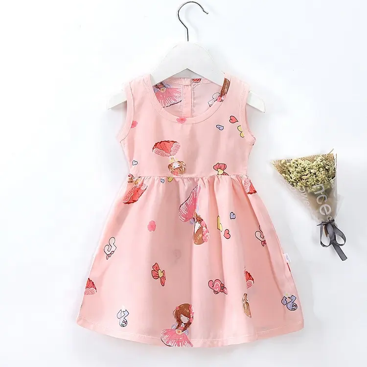 Summer New Girls 100%Viscose Casual Dress Girls Princess Kids Wear Dress Fashion cute sleeveless Children Pajamas Dress