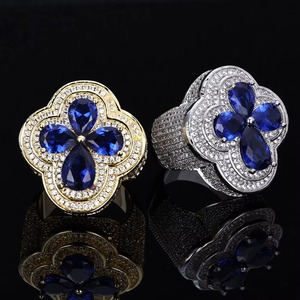 Wholesale GRA VVS Blue Moissanite Flower <b>Ring</b> 925 Sterling Silver <b>Iced</b> Out Floral Cluster Hip Hop <b>Rings</b> Pass Diamond Tester - Product Image 6
