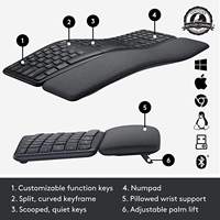 Clavier ergonomique sans fil Logitech ERGO K860, double mode, Logi Bolt 109, clavier à touches complètes avec repose-poignets pour la saisie au bureau