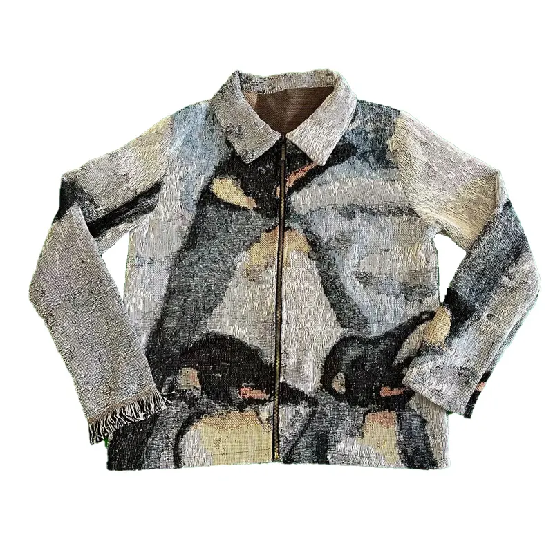 Amazon Custom tapestry Jacket man plus size men's jackets tapestry coats jacquard sweater zipper Jacket