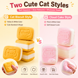 Cute <b>Cat</b> <b>Squishy</b> Toys Soft Squeeze Slow Rising Stress Relief Toy Biscuit Cloud Cake Style for Wholesale - Product Image 3
