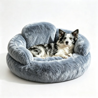 Lit pour chat et chien confortable et doux en fausse fourrure de lapin, apaisant, lavable, en peluche, rond, en forme de beignet, pour un usage domestique