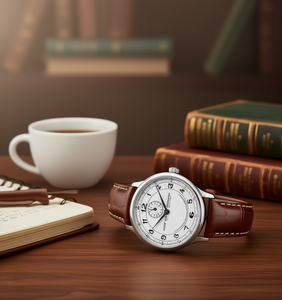 AUNEFBLN NICSSFION Orologio meccanico da uomo con quadrante rotondo da 38 mm, cinturino in pelle, display analogico con data, cassa in acciaio inossidabile - Product Image 2