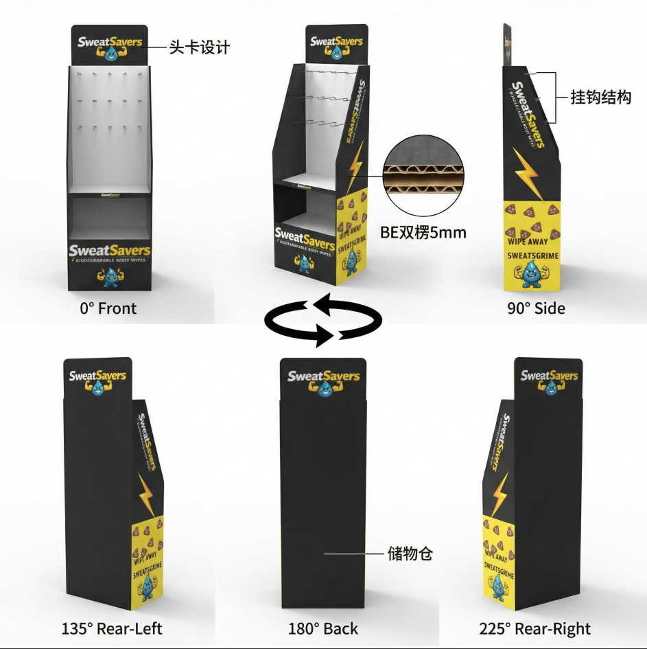 Custom Cardboard Floor Display Stand for Baby Wipes Retail POP POS Display Rack | FSC Corrugated Shelf for Supermarket Pharmacy — view 3