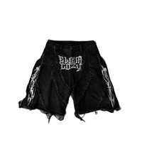 Jean baggy vintage Y2K pour homme, style streetwear, avec fermeture éclair, patchwork, broderie rayée et bords bruts en denim