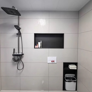 Niche de douche moderne noire en acier inoxydable 304 avec éclairage LED 24"x12" – Insert mural encastré pour salle de bain - Product Image 2