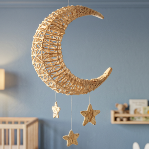 Ornements Artisanaux Bohèmes Modernes Minimalistes en Rotin Tressé Motif Lune et Étoile, Objets de Collection pour la Maison - Product Image 4