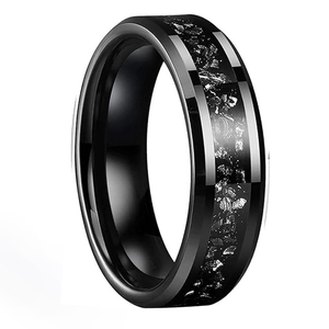 Anelli Classici in Carburo di Tungsteno Nero TG per Uomo e Donna, 8mm Piatti con Frammenti di Meteorite Incastonati, <span class=keywords><strong>Fede</strong></span> <span class=keywords><strong>Nuziale</strong></span> e di Fidanzamento - Product Image 3