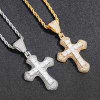 Collier pendentif croix solide Hip Hop avec chaîne CZ taille baguette scintillante pour hommes – Vente en gros