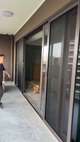 Porte patio coulissante en aluminium sur mesure, noire, moderne, pour villa, avec 4 panneaux, double vitrage, verre trempé