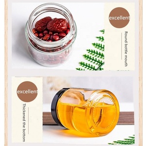 Vente en gros de pots en verre ronds transparents vides de qualité alimentaire, mini pots à confiture, pots à miel, petits pots en verre avec couvercle en métal noir - Product Image 5