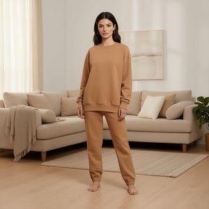 Tuta da donna Louis Luna 2 pezzi: Felpa oversize e pantaloni M L XL 2XL, colore cammello, vestibilità comoda, traspirante, per tutte le stagioni - Product Image 2