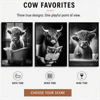 Lot de trois tableaux muraux en bois sur le thème des vaches des Highlands pour toilettes, salle d'eau, intérieurs modernes et fermiers