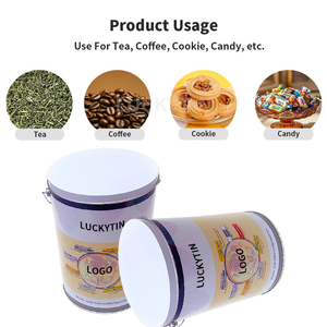 Boîte en métal cylindrique personnalisée en fer blanc, petite boîte vide avec poignée pour aliments - Product Image 4