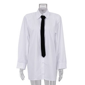 Últimos Diseños 2024 Ropa Camisa de Vestir Holgada para Oficina Tops de Manga Larga para Mujer Camisas Largas Blancas de Algodón para Mujer Moda - Product Image 4
