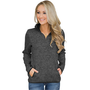 <span class=keywords><strong>Felpa</strong></span> da Donna <span class=keywords><strong>con</strong></span> Zip 1/4, Manica Lunga, Casual, Trendy, Collo Alto, Pullover, Tunica <span class=keywords><strong>con</strong></span> <span class=keywords><strong>Tasche</strong></span>, Giacca <span class=keywords><strong>Felpa</strong></span> Neutra - Product Image 3