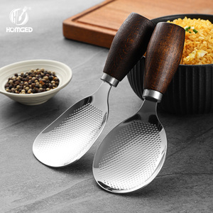 Cuchara para Arroz de Acero Inoxidable 304 con Acabado Espejo y Mango de Madera, Diseño Moderno, Se Mantiene Vertical Sin Toquear la Mesa - Product Image 1