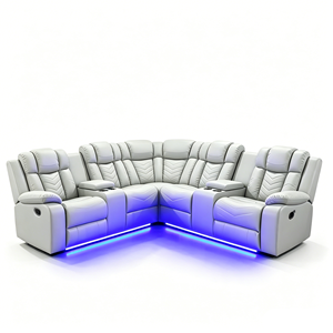 Contemporary Electric Reclining <b>Sofa</b> <b>Set</b> Faux Leather Tufted Back Metal Frame Remote Control Corner Design - Product Image 3