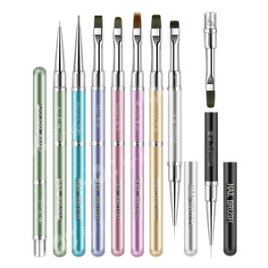 Purple Pink Blue Silver Black Dual Ended <b>Builder</b> Gel Nail Brush Liner Detail Small Flat Stroke Mini Oval Long Manicure Brush - Product Image 6