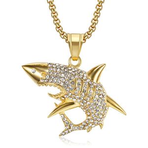 yunnique Gold Plated Shark Pendant Necklace Stainless Steel Pave Setting Men's Party Jewelry Animal Shape Fashion Necklace - Product Image 2