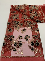 Tissu en dentelle de velours français brodé de luxe NI.AI avec perles et sequins, tissu en dentelle de velours nigérian avec pierres pour robes