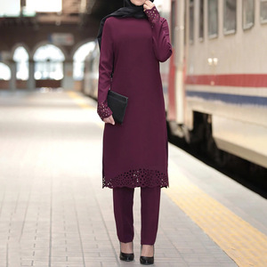 Nouvelle tenue élégante du Moyen-Orient, vêtements islamiques orientaux, <span class=keywords><strong>tunique</strong></span> à manches longues pour femmes musulmanes de Turquie, <span class=keywords><strong>ensemble</strong></span> de 2 pièces avec <span class=keywords><strong>pantalon</strong></span> - Product Image 5