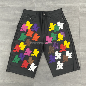 Pantaloncini in <span class=keywords><strong>Pelle</strong></span> da Uomo Personalizzati di Guangzhou Shangshang, Lunghezza Sotto il Ginocchio, con Patch Ricamate e Borchie - Product Image 3