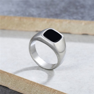 2023 New Trend Silver <b>Rings</b> Dainty square Black Natural Stone Charm <b>Rings</b> <b>for</b> Women <b>Men</b> - Product Image 2