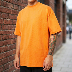 T-shirt à manches courtes pour homme, coupe ample, couleur orange unie, col rond, style décontracté, 100% coton jersey tricoté - Product Image 3