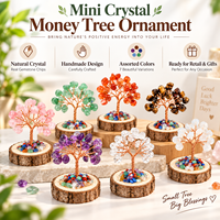 Arbre à Monnaie en Cristal Naturel, Mini Ornement, Base en Bois, Pierre Précieuse Faite à la Main, Décoration de Bureau Feng Shui