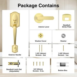 Poignée de porte d'entrée Calzibeno en zinc doré, levier d'entrée traditionnel, ambidextre, installation facile - Product Image 6